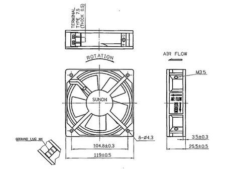 SUNON-VENTILATOR-230VAC-GLIJLAGER-120-x-120-x-25mm-(BLS220/25)