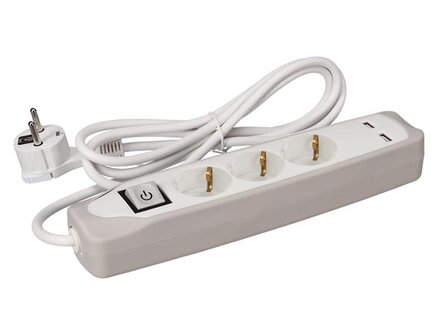 3-VOUDIGE-STEKKERDOOS-MET-SCHAKELAAR---2-USB-POORTEN---1.5-m-KABEL---GRIJS/WIT---RANDAARDE-(EB3CGUSB-G)