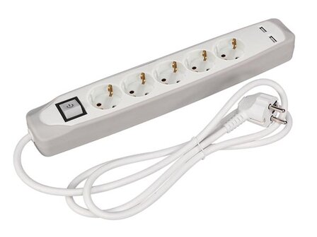 5-VOUDIGE-STEKKERDOOS-MET-SCHAKELAAR---2-USB-POORTEN---1.5-m-KABEL---GRIJS/WIT---RANDAARDE-(EB5CGUSB-G)