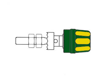 4mm-AANSLUITKLEM-MET-GEISOLEERDE-KOP-/-GROEN+GEEL-(PK10A)-(HM2480A)