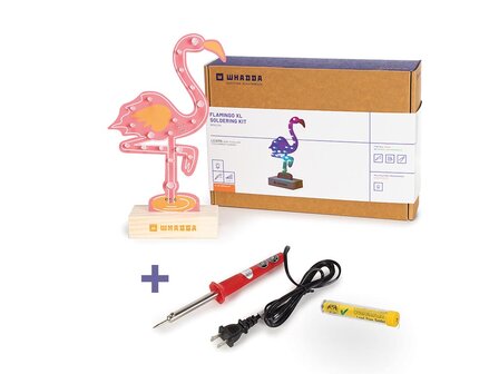 XL-flamingo-soldeerset,-promoset-met-gratis-soldeerbout-en-soldeertin,-educatief-en-creatief-doe-het-zelf-elektronicaproject---