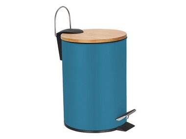 Pedaalemmer - 3 l - Blauw metaal - Bamboe deksel (BIN-354367)