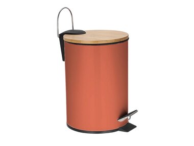 Pedaalemmer - 3 l - Terracotta metaal - Bamboe deksel (BIN-354365)