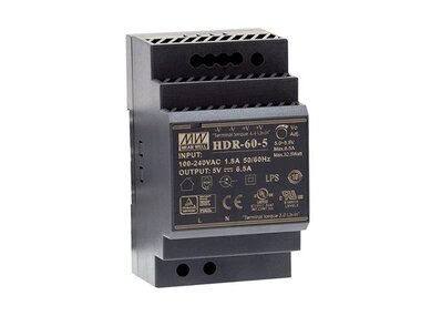 Voeding - 1 Uitgang - DIN-Railmontage - 32.5 W - 5 V - 6.5 A - Voor Industrieel Gebruik (HDR-60-5)