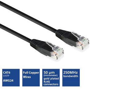 CAT6 U/UTP netwerkkabel, CCA, 1m, zwart (IM8901)